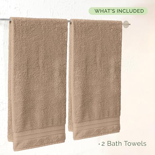 Image of Elegant Comfort Three Line Popcorn Towel Set for Bathroom 27 x 54 inches, Premium Hotel Quality 2-Pack Bath Towels, 100% Turkish Cotton, Soft and Durable, Quick Dry and Highly Absorbent, Tan