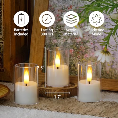 Image of Yeelida 15pcs Battery Operated 1.7 inch x2.5 inch Clear Acrylic Remote LED Tea Lights, Flameless 2 /4 /6 /8h Timer Fake Ivory Bulk Votive Candles with Batteries, Flickering Warm Light Pure Plastic Tealights