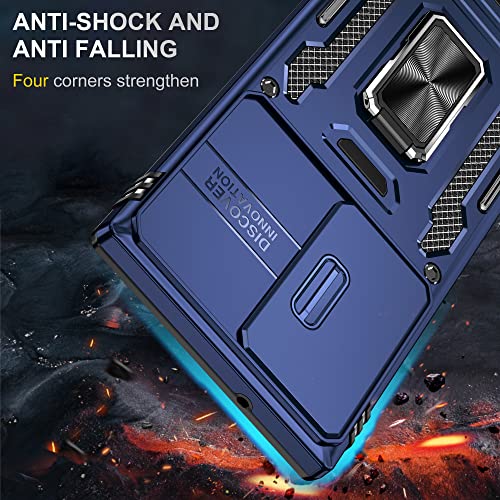 Samsung Galaxy S23 Ultra Case - Shockproof Cases For S23 5G - Anti-Fall Drop Protection - Built-In Slide Anti-Scratch Camera Lens Cover - Integrated 360 Degree Rotating Ring Kickstand,6.8 Inch,Blue #TOP1