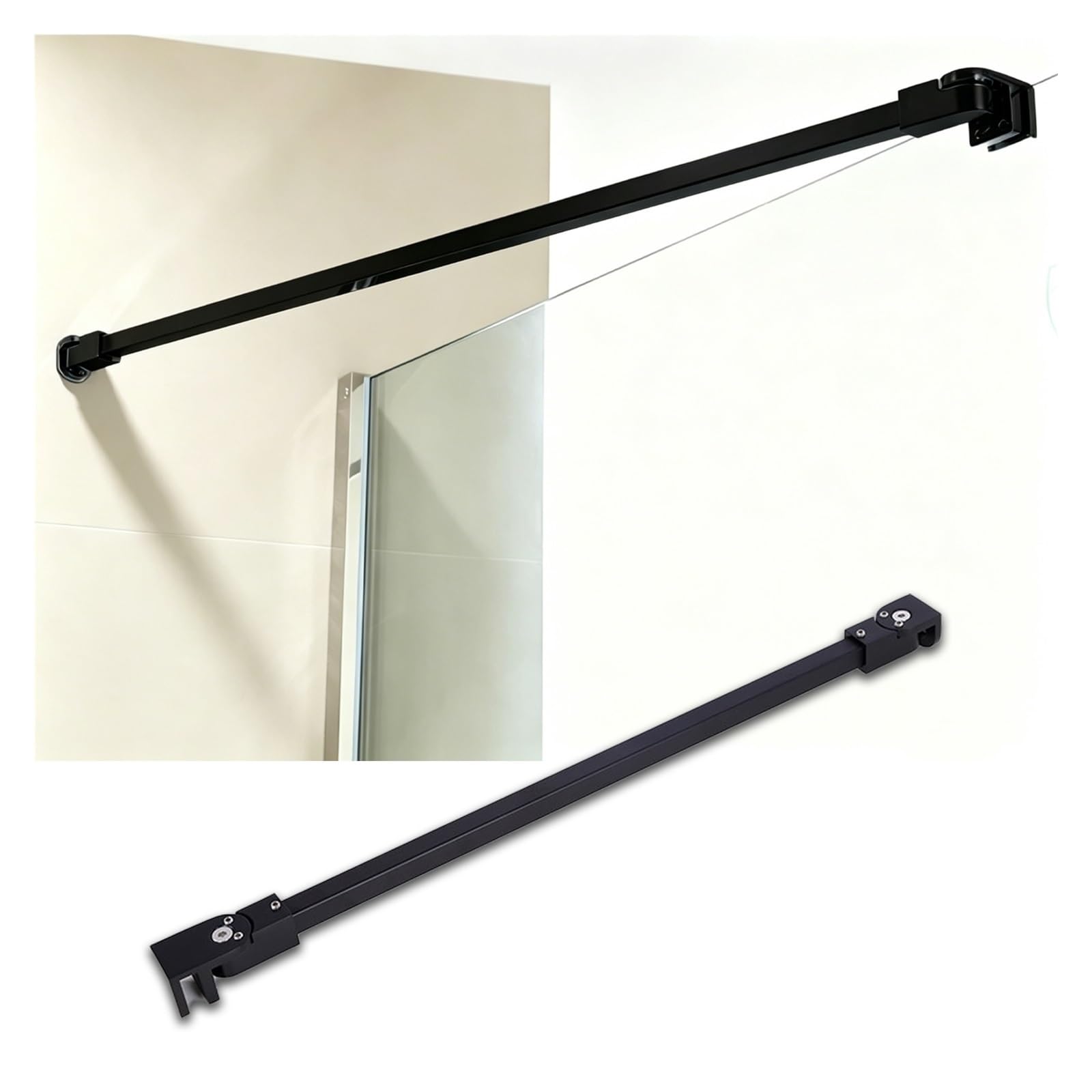 Regulowany Bezramowy Drążek Stabilizujący Do Kabiny Prysznicowej, Bezpieczny Stałe Uchwyty Do Szklanych Paneli Kabiny Prysznicowej(Black,50cm/19.7in)