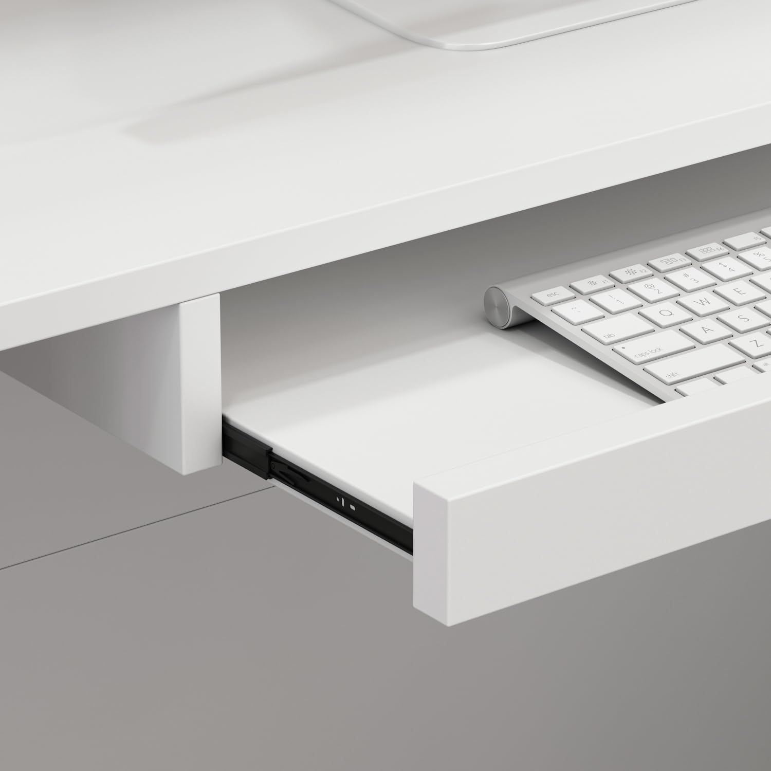White Modern Reception Desk with Lockable Drawer and Shelves