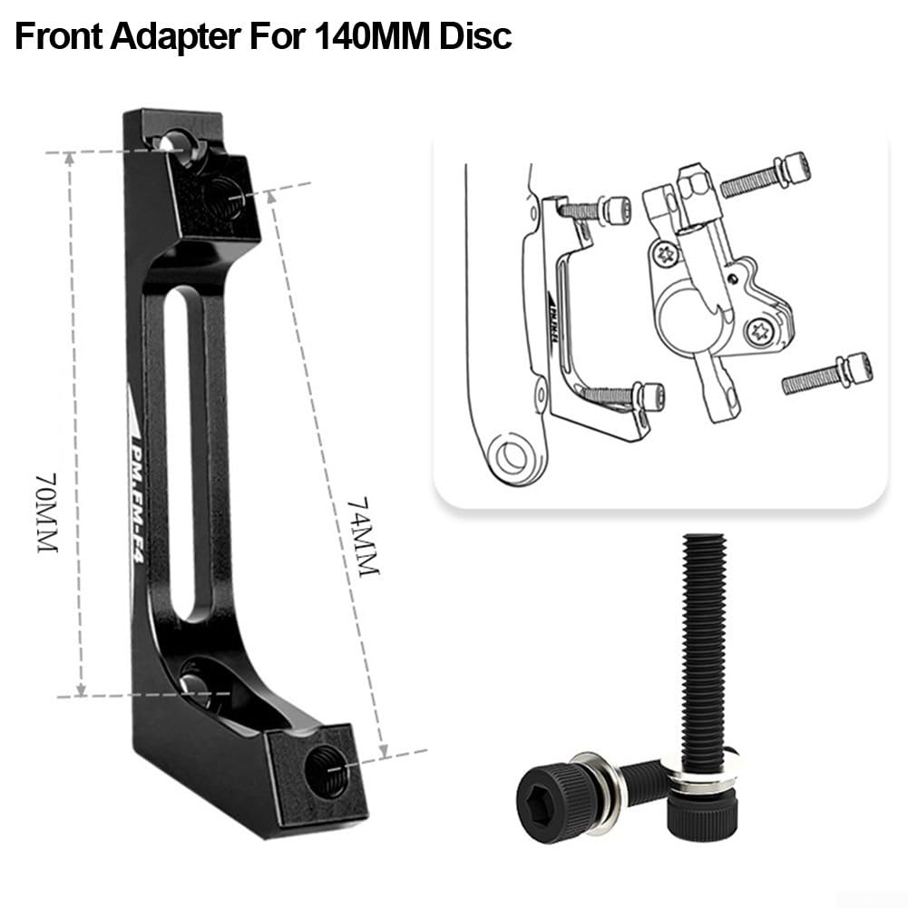 Road Bike Disc Brake Adapter Caliper Mount Converter FM to PM, Aluminum Alloy 74mm Mounting Hole Distance, 140mm/160mm Disc Compatible, Black(140mm front wheel)