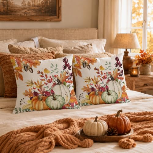 Fall Pumpkin Throw Pillow Covers 18x18, 2 Pack - image 3