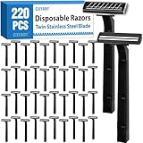 CXYARY 220 Pcs Twin Blade Disposable Razors With Clear Safety Cap, Shaving Razors Bulk for Men &Women, Stainless Steel Blade, Multipurpose Portable Shave Razor for Bathing Hotel Travel, Black