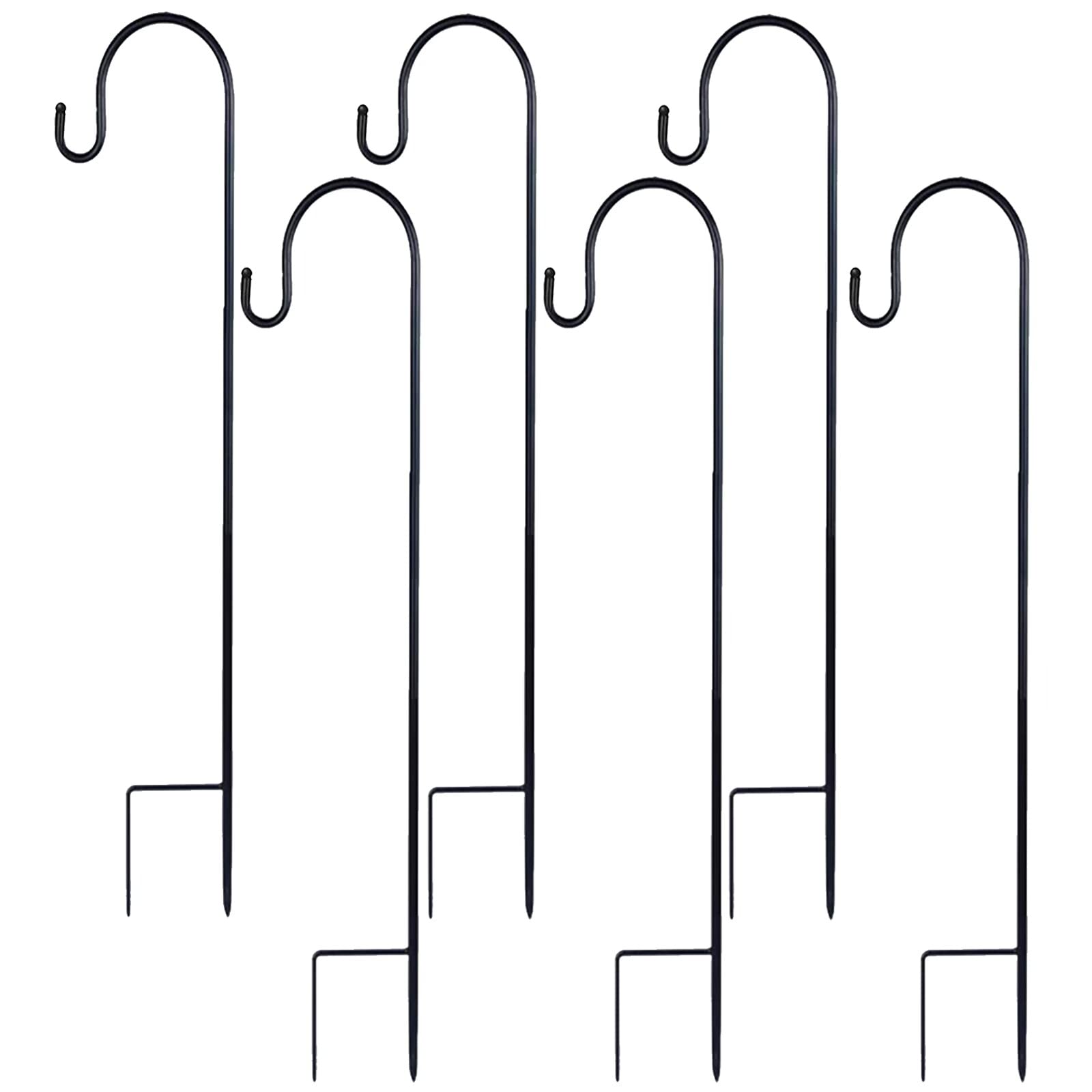 XVZ Shepherds Hook - Juego de 6 ganchos ajustables para pastor de 47 pulgadas (metal, para colgar comederos de pájaros, macetas, linternas, decoración de boda), color negro