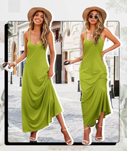 Image of Wolddress Womens Maxi Dress with Pockets 2026 Casual Strap Plus Size Loose Plain Long Office Summer Beach Travel Dresses S-5X