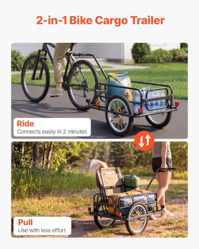 Image of VEVOR Bike Cargo Trailer, 88 /100 /130 /160 lbs Load Capacity, Heavy-Duty Bicycle Wagon Cart, Foldable Compact Storage with Universal Hitch