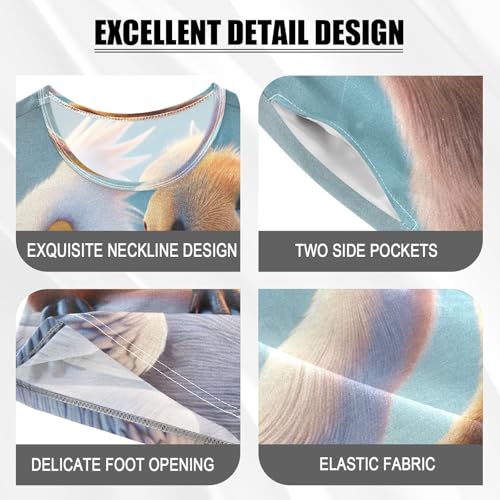 Capybara Pelican Pajama Set Short Sleeve PJ Set Cotton Summer Pajamas Sleepwear Soft 5Y4