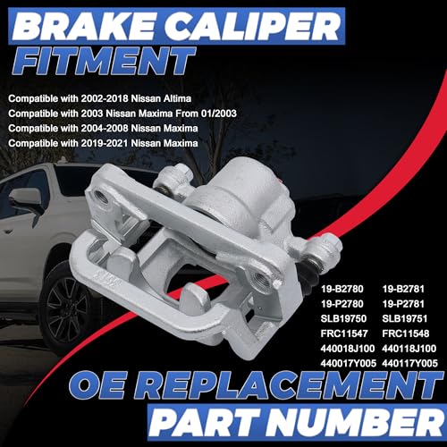 Image of 19B2780 19B2781 Rear Disc Brake Calipers Compatible with 2002-2018 Altima | 2PCS Rear Driver & Passenger Side Calipers with Bracket Compatible with 02-18 Nissan Altima, 2003-08 & 2019-22 Nissan Maxima