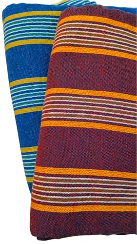 Image of Khadi Handloom Handmade 210TC Single Bed Sheet Cotton 7.5 * 5 feet Combo Pack of 2 Set of 2 Cotton bedsheet Single Bed Combo Offer (Red-Blue)