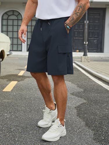 Image of Hardaddy Men's Casual Stretch Cargo Shorts Classic Drawstring Elastic Waist Relaxed Fit Work Short with 5 Pockets