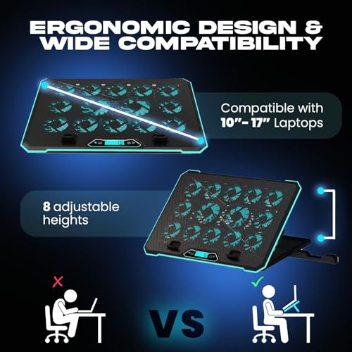 KLIM V14 Gaming Laptop Cooling Pad with 14 Fans + Gaming Laptop Cooler + Stable RGB Laptop Stand with Fan + Compatible up to 17 Inches + 2 USB Ports + Mobile Phone Holder + 5 Years Protection - Image 4