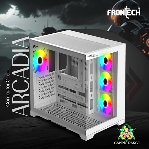 Image of Frontech Arcadia Mid‑Tower Gaming Computer Cabinet - Tempered Glass, Mesh Top, 4 Pre‑Installed RGB Fans, USB 3.0 & 2.0 I /O, ATX /Micro‑ATX /Mini‑ITX Compatible (FT-4381)