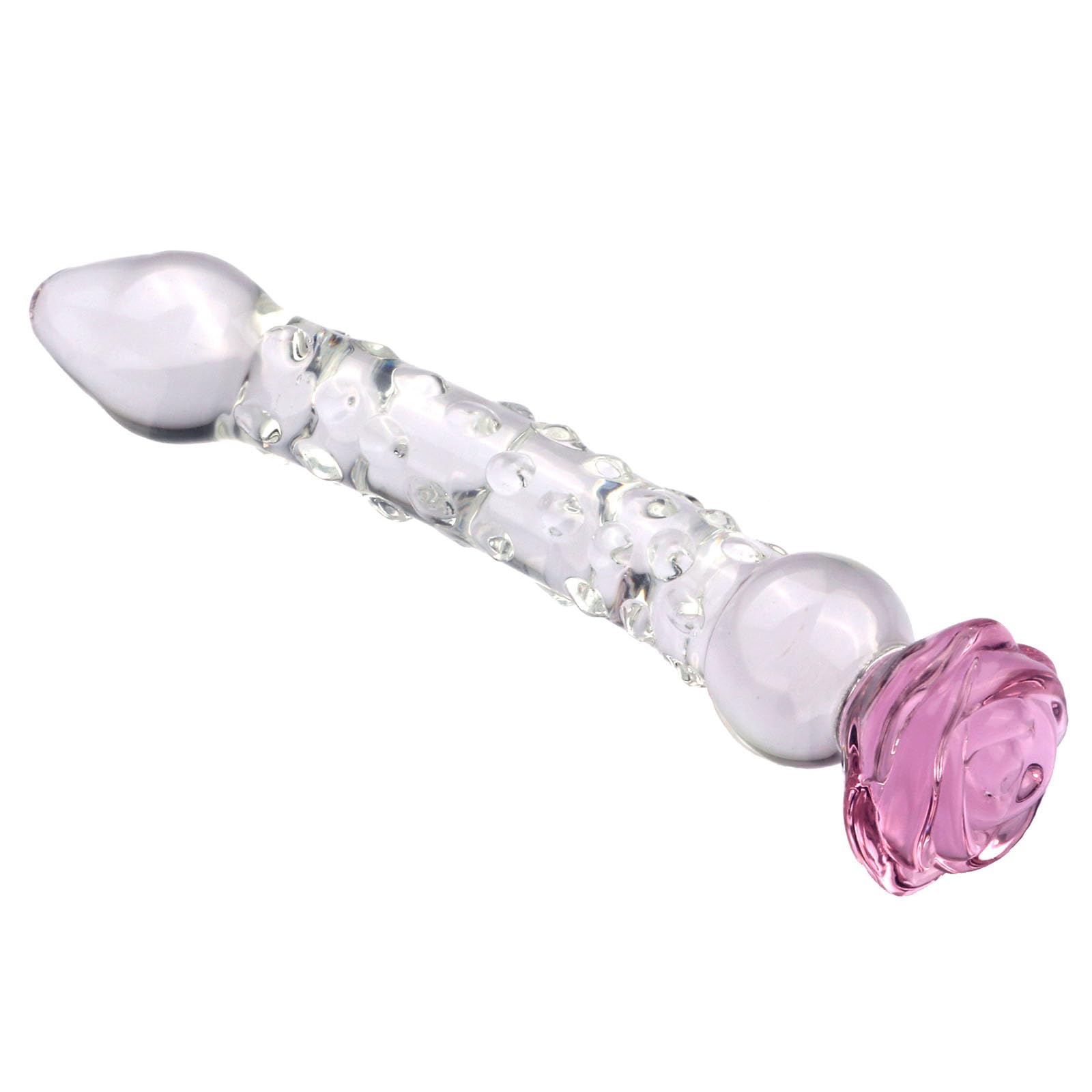 7 48inch Glass Dildo Butt Plug with Rose Base Crystal Glass Pleasure Wand Dildo with Stimulating Spot Anal
