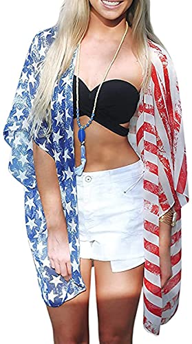 Image of Women's Floral Print Puff Sleeve Kimono Cardigan Loose Cover Up Casual Blouse Tops 2026