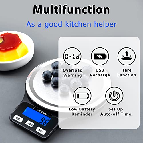 Next-Shine Kitchen Food Scale With Bowl, 5Kg 11Lb Usb Rechargeable Small Size Digital Grams And Ounces 0.1G Precise Graduation And Lcd Back-Lit Display For Cooking Dieting Baking Weight Loss #TOP1