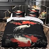 TNSGHAVED Cigüeña de pie 3D Impresión Funda de edredón 3pz Microfibra Ligera Paisaje Nocturno Edredón Funda 2 Fundas Cremallera Oculta Chicos Niños Super King（260x220cm）
