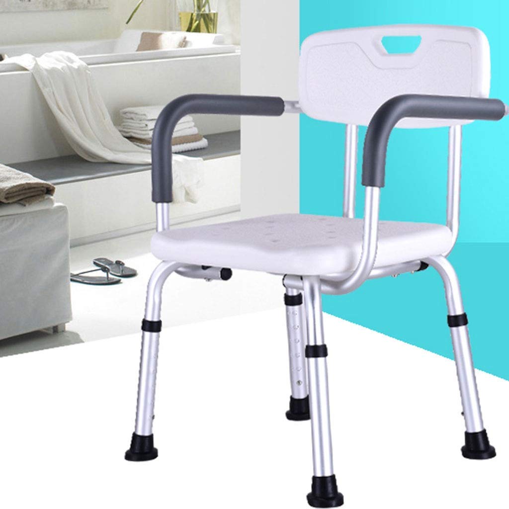 con Respaldo Asiento de Ducha, Altura Ajustable con apoyabrazos Marco de Aluminio para Ancianos Discapacitados Suministros médicos Taburete de Ducha fácil de Montar Asiento de Ducha Asientos