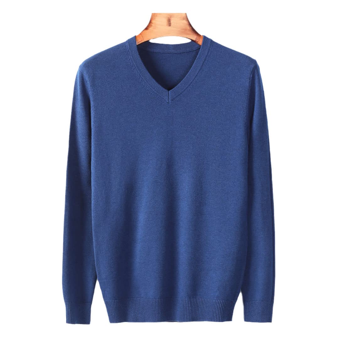 Suéter grueso casual de invierno para hombre con cuello en V de estilo clásico de negocios de moda, azul real, XXXL