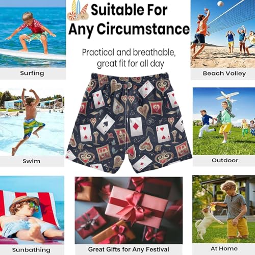 visesunny Summer Boy's Beach Shorts Poker Heart A Pattern Quick Dry Swim Trunks Baby Boy Bathing Suit with Pockets2