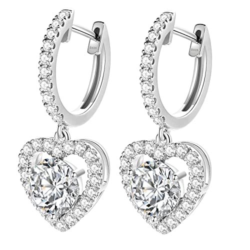 Heart Moissanite Huggie Hoop Earrings D color VVS1 3.5 CT Round Cut 18K White Gold Plated 925 Sterling Silver Half Etrnity Earrings Valentine's Day Jewelry Gifts