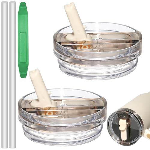 Leak Proof Lid Replacement for Stanley 40 oz, Flip Straw Lid Compatible with Stanley Cup 40oz, Stanley Accessories 40 oz (Beige+Beige)