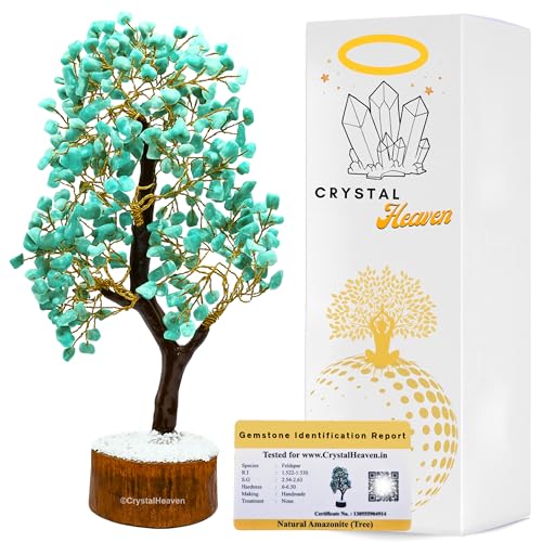 Image of Certified Amazonite Crystal Tree for Good Luck - Healing Crystals Money Tree for Wealth, Positive Energy at Home Office - Decorative Spiritual Gifts for Vastu, House Warming