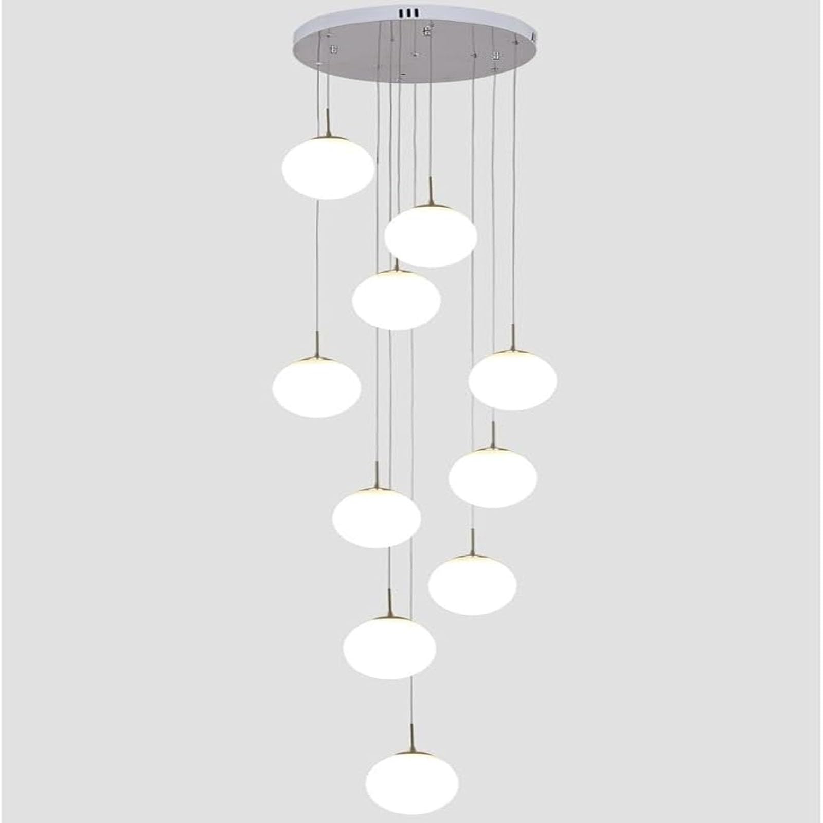 10-Light Chandeliers Modern Raindrop Pendant Lighting Milk White Glass Ball Lampshade Dome Long Chandelier for Foyer Entryway Stairwell Ceiling Fixture Silver