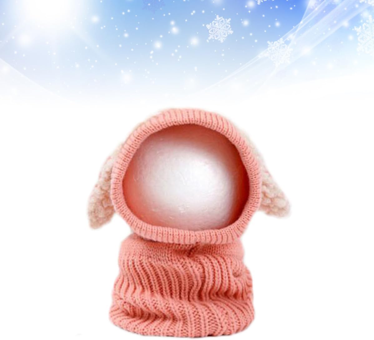 Dog Design Knitted Woolen Hood Scarf Hat for Winter Travel Pink