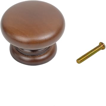 5PCS Round Wood Drawer Knob,Dresser Furniture Drawers 33mm Dia,Walnut Cabinet Pulls Handles with Screws Hardware for Drawer Wardrobe Dresser
