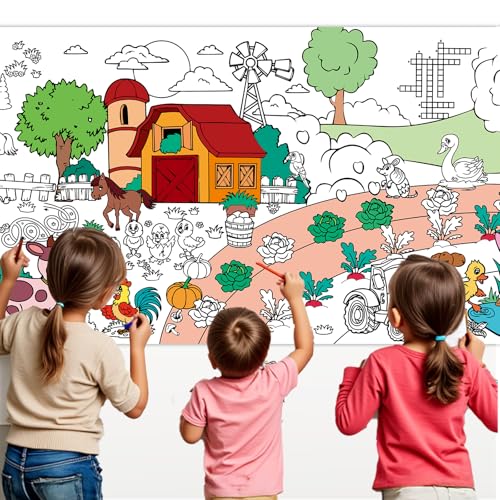 Zharkoo Coloring Tablecloth for Kids, Farm Animal Party...