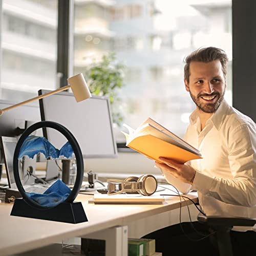 Moving Sand Art, 3D Dynamic Sand Art Liquid Motion, Moving Sand Art Picture Round Glass 3D Deep Sea Sandscape Relaxing Home And Office Decorations (Blue, 7Inches) (Fwjt-H001) #TOP4