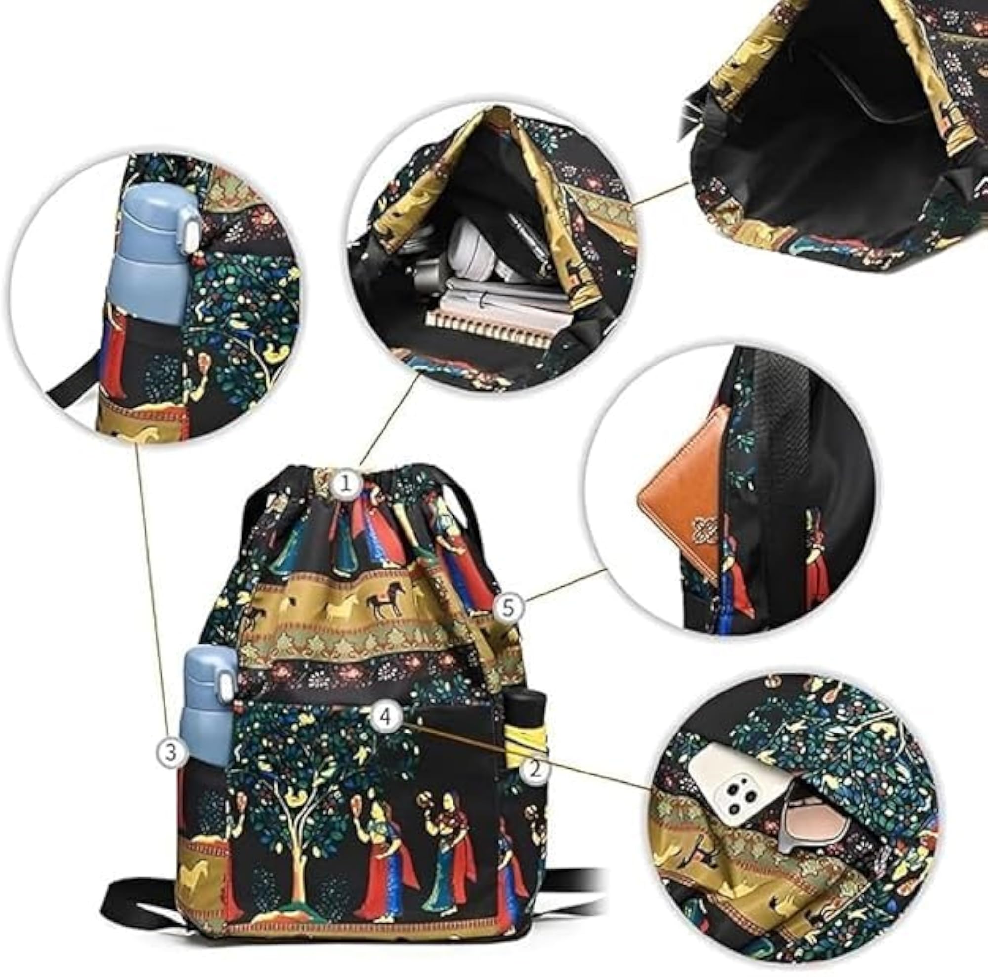 Printed Foldable Drawstring Backpack, Lightweight Travel Bag