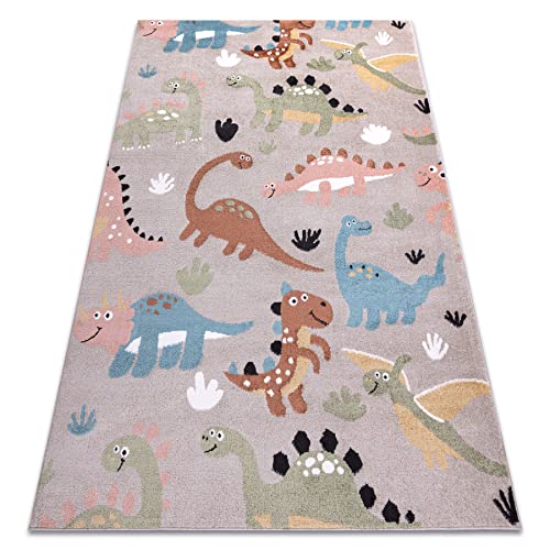 rugsx Tappeto bambini FUN Dino moderno, per la stanza del bambino, tappeti da gioco, camera dei bambini, design originale, Dinosauri beige 140x190 cm
