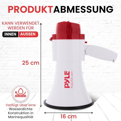 Pyle Megafon 30W mit Sirene & Mikrofon, Weiß Faltbares Megaphone für Kinder & Erwachsene, Lautsprecher für Fußball, Events, Notfälle