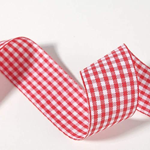 Viviquen Gingham Ribbon Checkered Ribbon 1-Inch Wide Taffeta Plaid Ribbon 25 Yard Long 100% Polyester Woven Edge (Red, 1 Inch) #TOP3