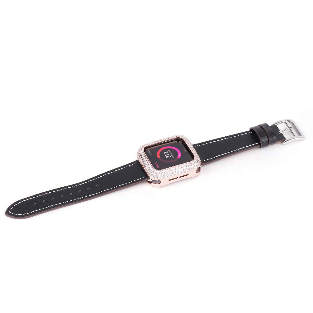 Magnifique coque avec strass en zircon pour Apple Watch Series 8 7 6 5 4 3 2 1 SE (or rose, 41 mm)