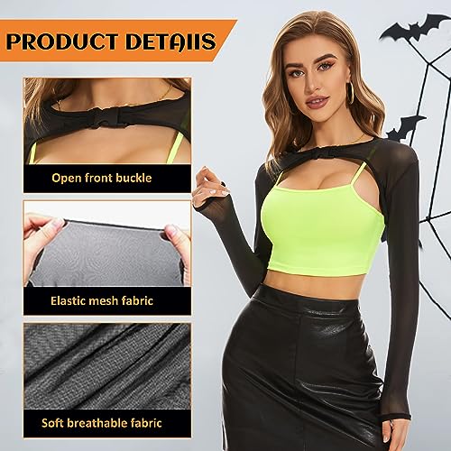 Image of Zando Mesh Crop Top Long Sleeve Rave Top For Women Festival Halloween Mesh Top Rave Outfit For Women