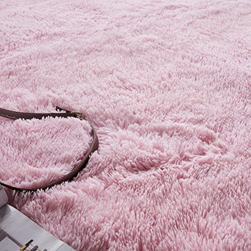 Shaggy Hochflor Teppich Rund für Kinderzimmer Wohnzimmer Schlafzimmer Langflor Teppich Hochwertig Hohe Pflegeleicht Fadendichte Flauschiger kinderteppich Bodenmatte für Mädchen(Rosa, 122cm)