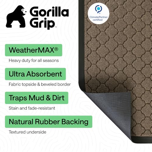 Image of GORILLA GRIP WeatherMAX Door Mat, Indoor Outdoor, 60x24, Beige Quatrefoil | 100% Waterproof Outdoor Doormat, US Designed, Stain and Fade Resistant, Low Profile Front Door Mat, Easy to Clean Welcome Mat