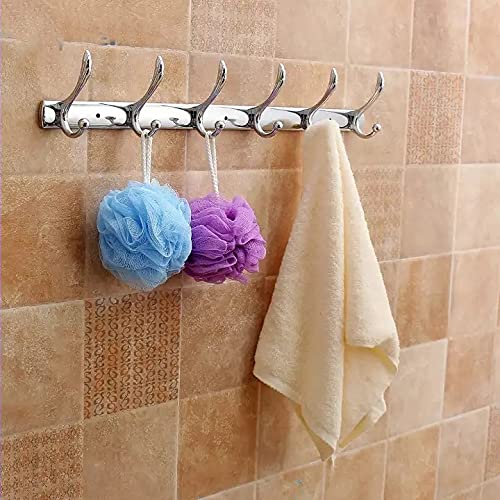 Image of Exclusive Extra Long 40 cm Chrome Finished 6 Pin Metal Bathroom Cloth Hooks Hanger Door Wall Robe Hooks Rail for Hanging Keys,Clothes,Towel (2, Chrome)