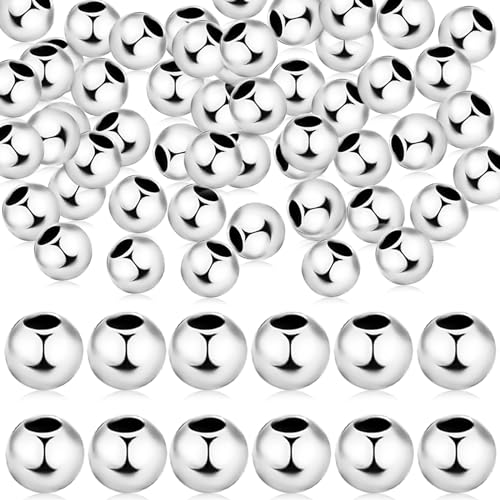 Lot de 50 perles rondes 3 mm, argent sterling 925 pour bijoux, bagues et bracelets