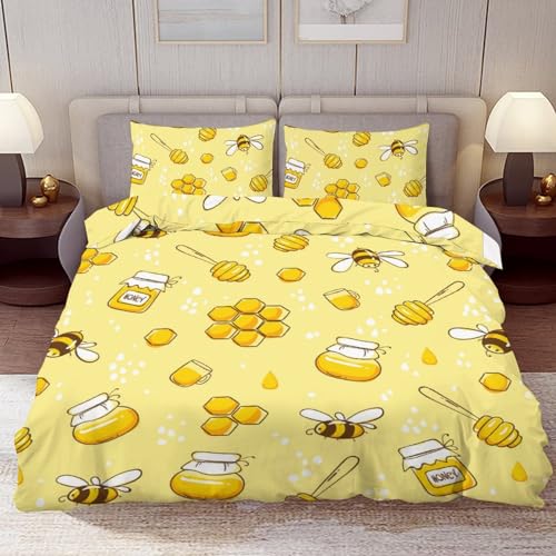 Delerain Comforter Cover Set Twin Size, Bees Honey 3-Piece Bedding Set for Boys Girls Teens Modern Soft Microfiber Bedroom Set Room Decor, 1 Duvet Cover + 2 Pillowcases
