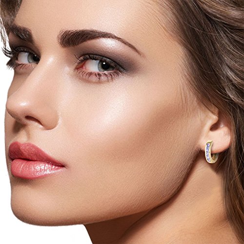 Galaxy Gold Gg 14K Solid Yellow Gold Huggie Hoop Wrap Cuffs Earrings With Stunning 0.95 Ctw Princess Cut 10 Pieces Natural Tanzanites - Perfect For Petite Ears Anniversary Birthday December Birthstone #TOP4