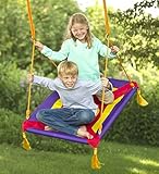 Magic Cabin Magic Carpet Giant Rectangular Platform Tree Swing for Kids - Durable Polyester Mat with Padded Steel Frame - 250 LB Weight Capacity - 40 L x 30 W with 63'' L Hanging Ropes