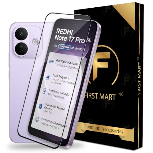 Image of FIRST MART Tempered Glass for Redmi Note 17 Pro, 9H Full-Glue Screen Protector, 3D Edge-to-Edge, HD Clear, Oleophobic, Case-Friendly, Black, Pack of 1