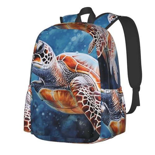 Travel Backpack for Women Men Green turtle painting Casual Daypack Large Capacity Nurse Bag