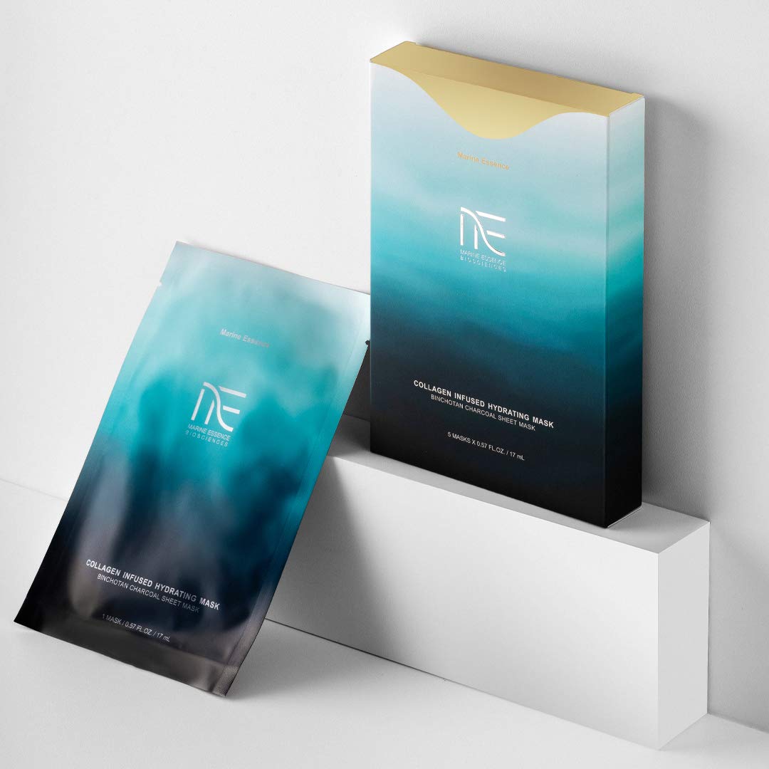 Marine Essence-Collagen Infused Hydrating Sheet Mask with Soluble Collagen, Apple Stem Cell, Aloe Vera, Vitamin B5, Vitamin E, 5 pack