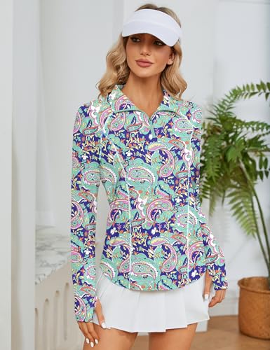 Image of LOMON Women Long Sleeve Shirts Sun Protection 1 /4 Zip Summer Quick Dry Hiking Shirts Quarter Zip Pullover for Women