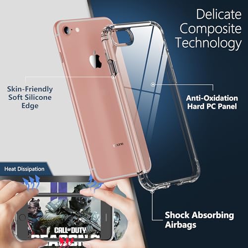 Image of ONES for iPhone SE3 SE2 SE 8 7 Case Clear, [PC + TPU Hybrid][Military-Grade Drop Protection][Anti-Yellowing], Shockproof Silicone Hard Cover, Transparent Slim Case